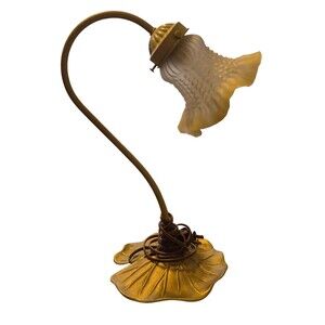 Vintage Lily Pad Lamp Glass Shade Goose Neck Yellow L&L WMC Works Tested 70's